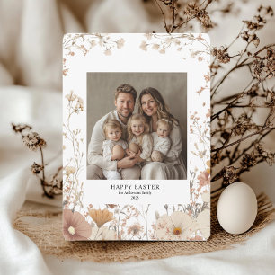 Floral Neutral Frame Family Photo & Name Easter  Invitation