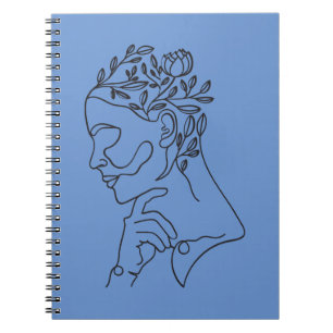 Floral Neutral Minimalist Woman Face line Art  Notebook