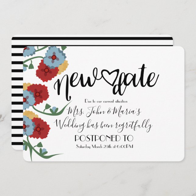 Floral New Date Postponement Cancellation Wedding Invitation (Front/Back)