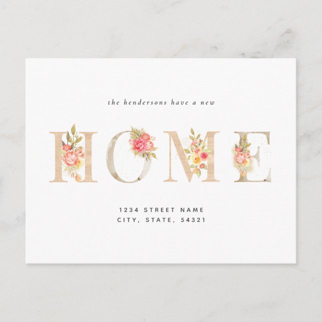 Floral New Home Moving Announcement Postcard (Front)