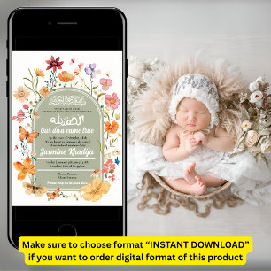 Floral Newborn Baby Muslim Birth Announcement