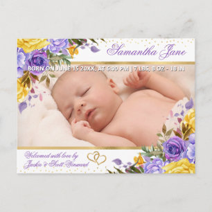 Floral Newborn Baby Photo Birth Announcement Postcard