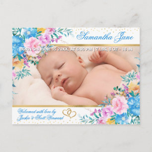 Floral Newborn Baby Photo Birth Announcement Postcard