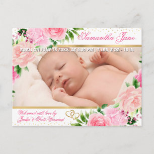 Floral Newborn Baby Photo Birth Announcement Postcard