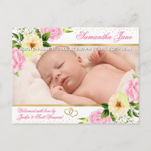 Floral Newborn Baby Photo Birth Announcement Postcard