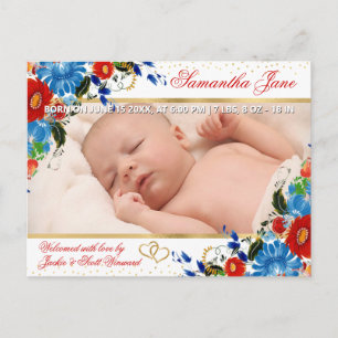 Floral Newborn Baby Photo Birth Announcement Postcard