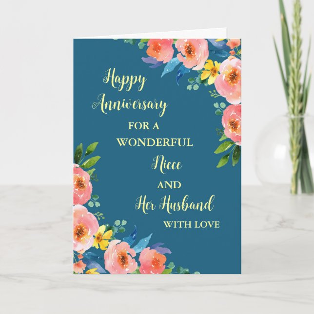 Floral Niece and Her Husband Anniversary Card (Front)