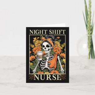 Floral Night Shift Nurse Skeleton Halloween Rn Nur Card