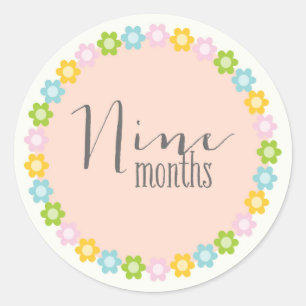 Floral Nine Months New Baby Sticker