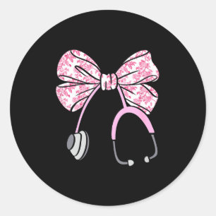 Floral Nk Coquette Bow Rn Nurse Stethoscope Nursin Classic Round Sticker