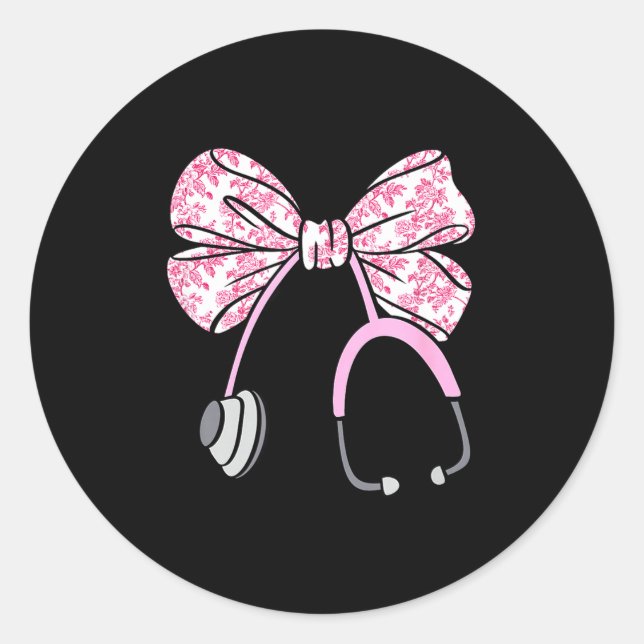 Floral Nk Coquette Bow Rn Nurse Stethoscope Nursin Classic Round Sticker (Front)