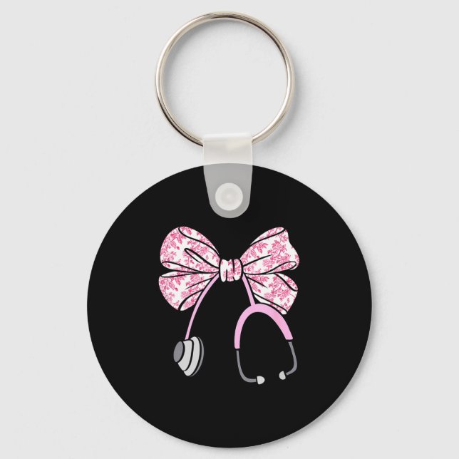 Floral Nk Coquette Bow Rn Nurse Stethoscope Nursin Key Ring (Front)