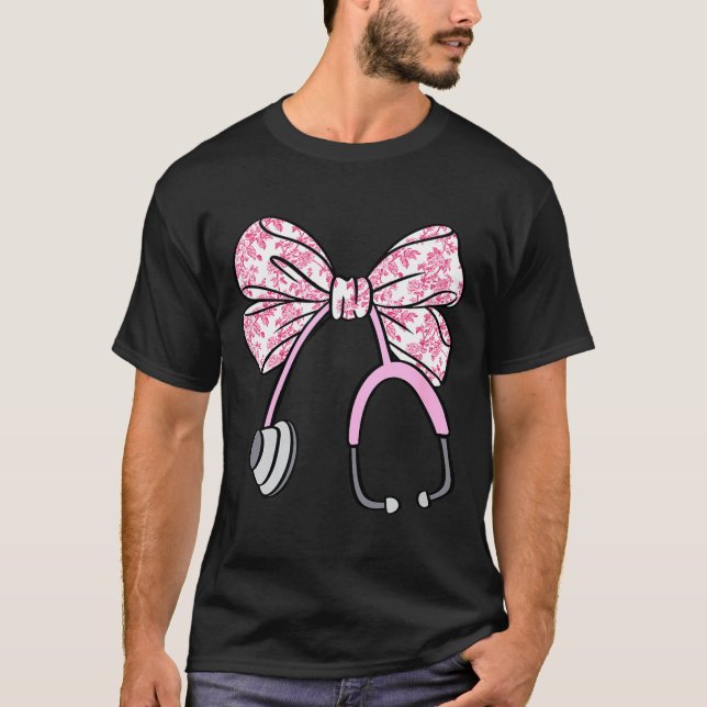 Floral Nk Coquette Bow Rn Nurse Stethoscope Nursin T-Shirt (Front)