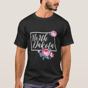 Floral North Dakota Vintage Rose Flower Us Map Hom T-Shirt