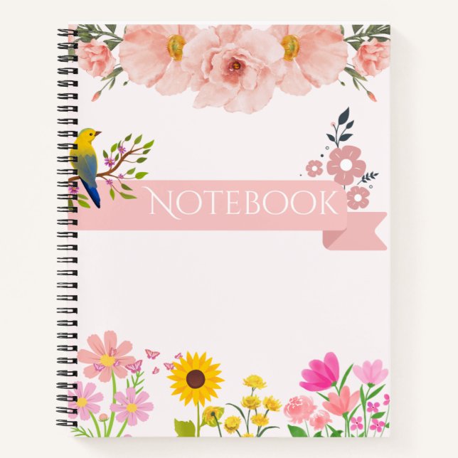 Floral Notebook with Bird and Sunflower (Front)