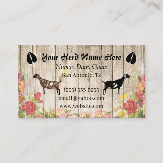 Floral Nubian Dairy Goat Business Card (Front)
