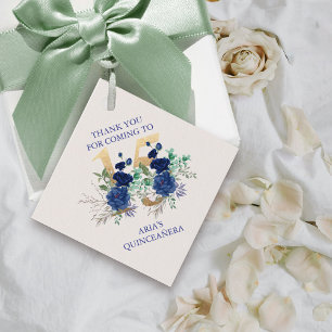 Floral Number 15 Ivory Royal Blue Gold Quinceanera Favour Tags