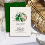 Floral Number 16 Emerald Green 16th Birthday Party Invitation<br><div class="desc">Elegant floral 16th birthday party invitation in emerald green, ivory champagne and gold. The design features a gold number 16 decorated with emerald green, mint and ivory roses, greenery, eucalyptus leaves and gold splatters. Please browse my store for alternative styles and matching accessories or message me to create any additional...</div>
