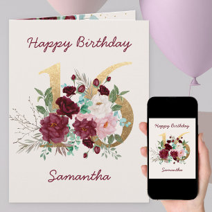 Floral Number 16 Personalised 16th Birthday Card