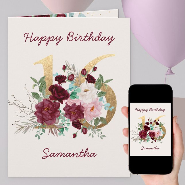 Floral Number 16 Personalised 16th Birthday Card (Creator Uploaded)