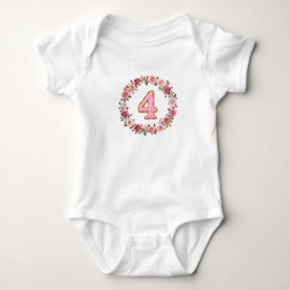 Floral Number 4 Baby Bodysuit – Pink Floral Wreath