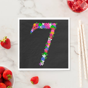 Floral Number Seven Botanical Flower Design Napkin