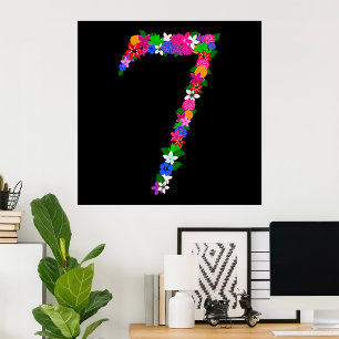 Floral Number Seven Botanical Flower Design Poster
