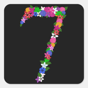 Floral Number Seven Botanical Flower Design Square Sticker