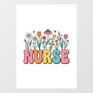 Floral Nurse Bubble Letter Vintage Style Shirt Des