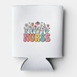 Floral Nurse Bubble Letter Vintage Style Shirt Des Can Cooler
