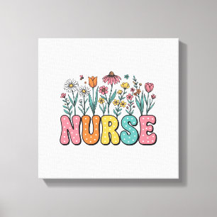 Floral Nurse Bubble Letter Vintage Style Shirt Des Canvas Print