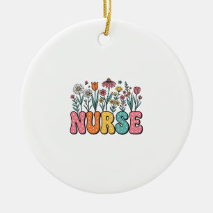 Floral Nurse Bubble Letter Vintage Style Shirt Des Ceramic Tree Decoration