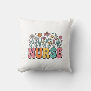 Floral Nurse Bubble Letter Vintage Style Shirt Des Cushion