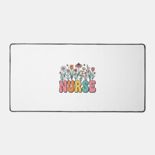 Floral Nurse Bubble Letter Vintage Style Shirt Des Desk Mat
