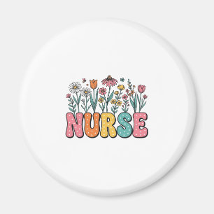 Floral Nurse Bubble Letter Vintage Style Shirt Des Magnet