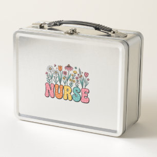 Floral Nurse Bubble Letter Vintage Style Shirt Des Metal Lunch Box
