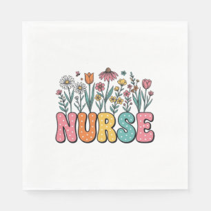Floral Nurse Bubble Letter Vintage Style Shirt Des Napkin