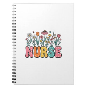 Floral Nurse Bubble Letter Vintage Style Shirt Des Notebook