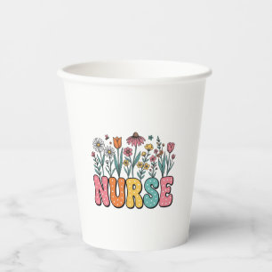 Floral Nurse Bubble Letter Vintage Style Shirt Des Paper Cups