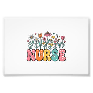 Floral Nurse Bubble Letter Vintage Style Shirt Des Photo Print