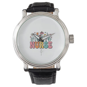 Floral Nurse Bubble Letter Vintage Style Shirt Des Watch