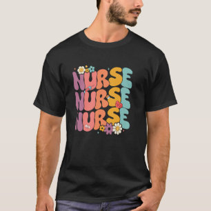 Floral Nurse Retro Groovy Daisy Flowers RN Registe T-Shirt
