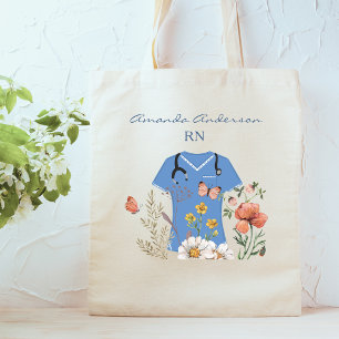 Floral Nurse Scrubs Tote Bag