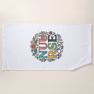 Floral Nurse Shirt Design Vintage Medical Art_1 Beach Towel