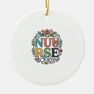 Floral Nurse Shirt Design Vintage Medical Art_1 Ceramic Tree Decoration