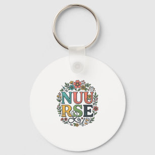 Floral Nurse Shirt Design Vintage Medical Art_1 Key Ring