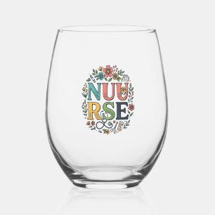 Floral Nurse Shirt Design Vintage Medical Art_1 Stemless Wine Glass