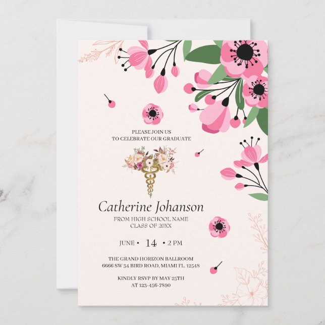 Floral Nursing Graduation Invitation | RN BSN Nurs (Front)