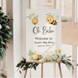 Floral Oh Babee Honey Bee Baby Shower Welcome Poster
