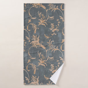 Floral old retro vintage ornament wallpaper on bac bath towel